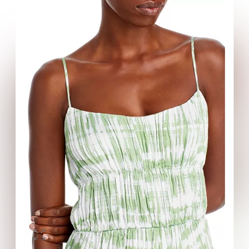 Vince Tie Dye Ruched Midi Cami Dress Green White Women’s Medium - Picture 13 of 14